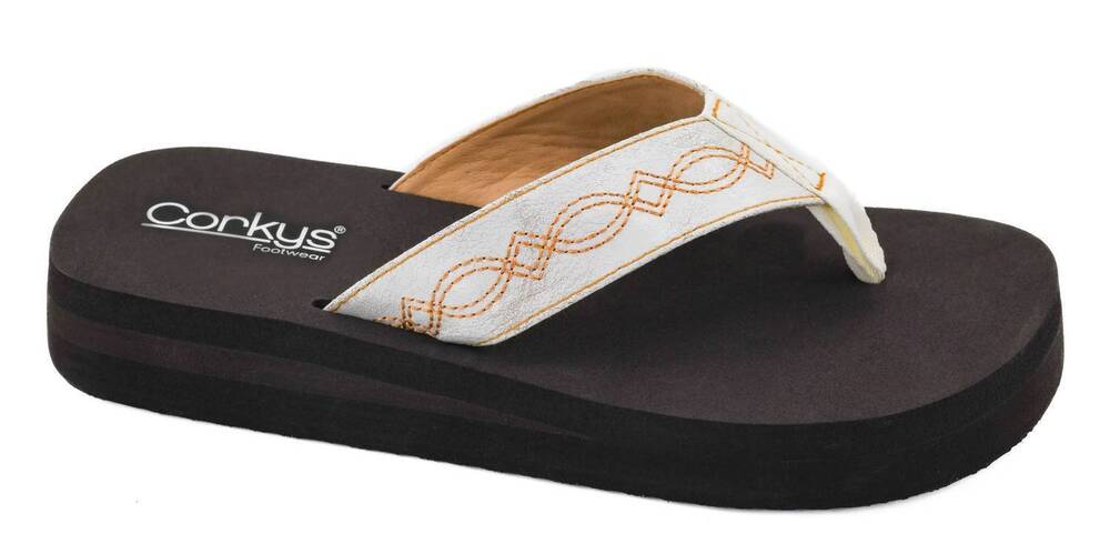 NEW CORKYS FOOTWEAR women's overboard flip flops sandal in white